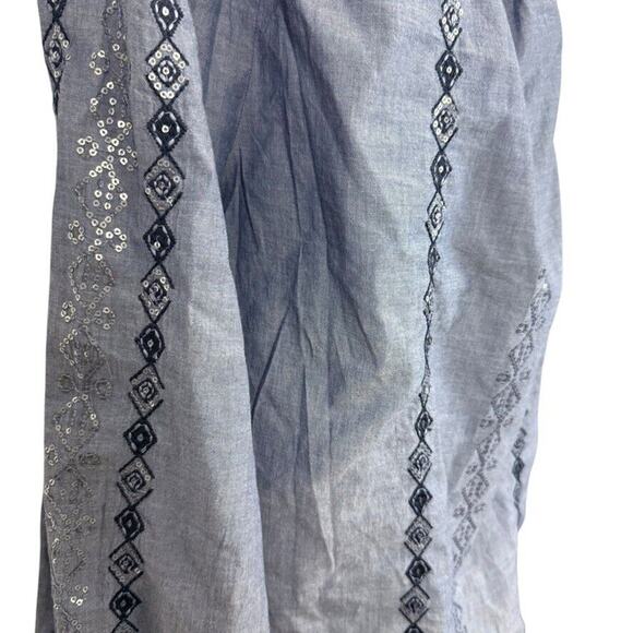 Chicos Womens Embellished Denim Chambray Embroidered Sequin Top Shirt Blue 2/ L - Picture 3 of 16